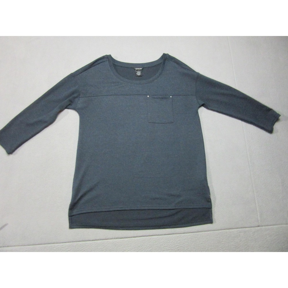 Calvin Klein Tunic Top Womens Medium Blue 3/4 Sleeve Studded Pocket Jersey